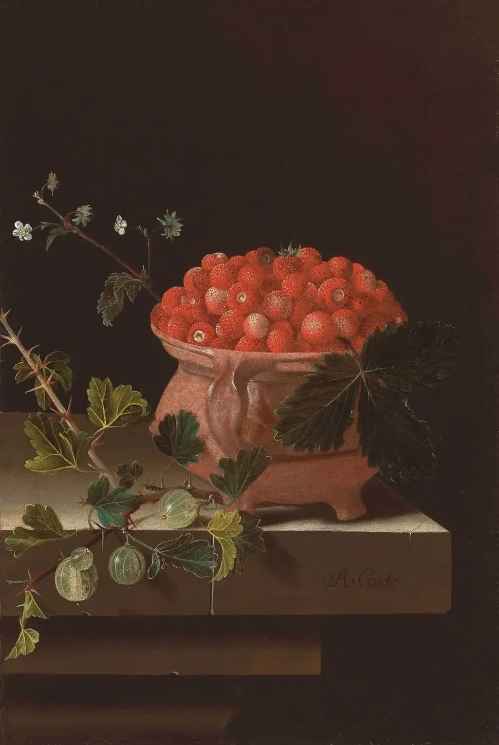 Stilleven met een schaal aardbeien – Adriaen Coorte