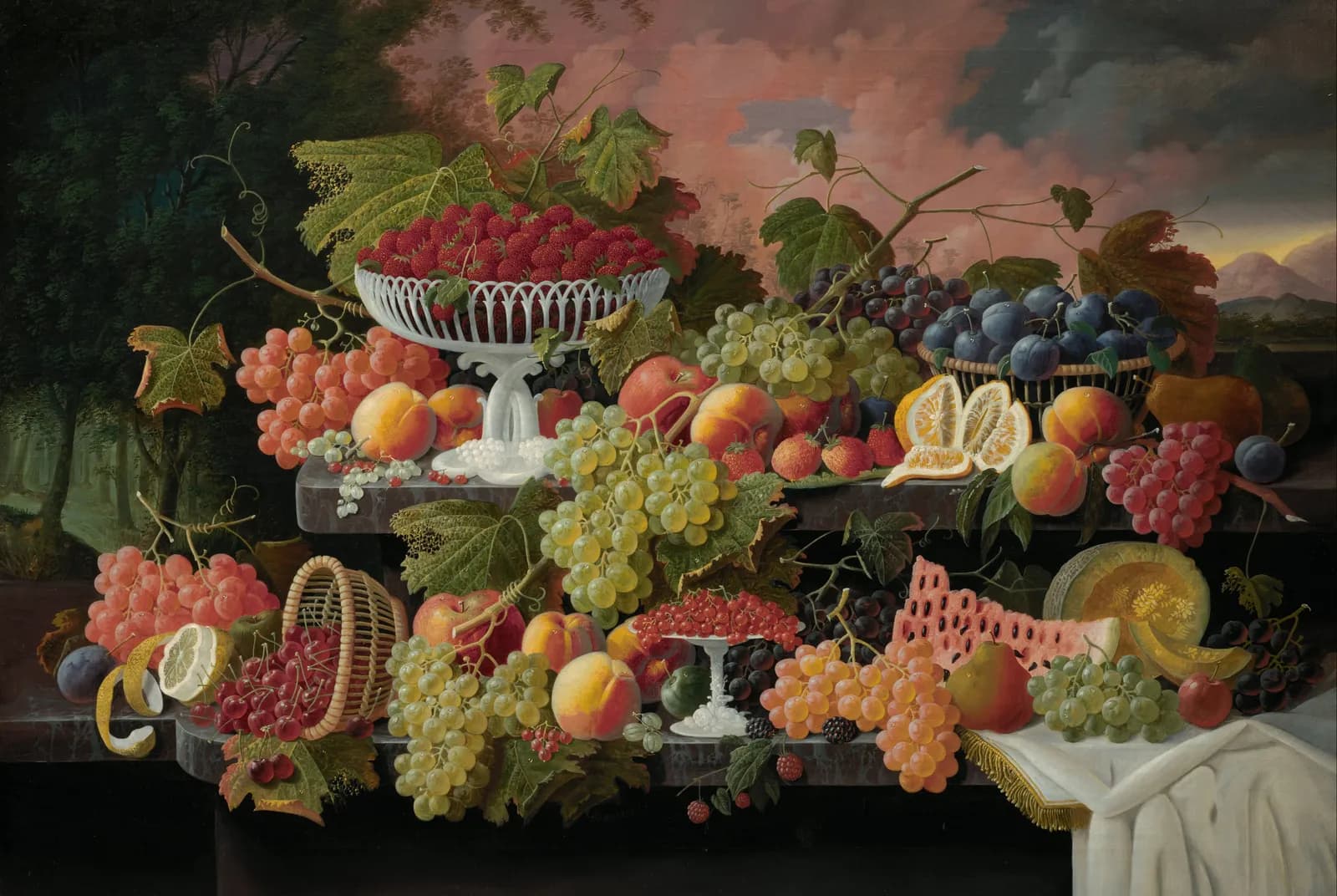 Stilleven met fruit en avondrood – Severin Roesen
