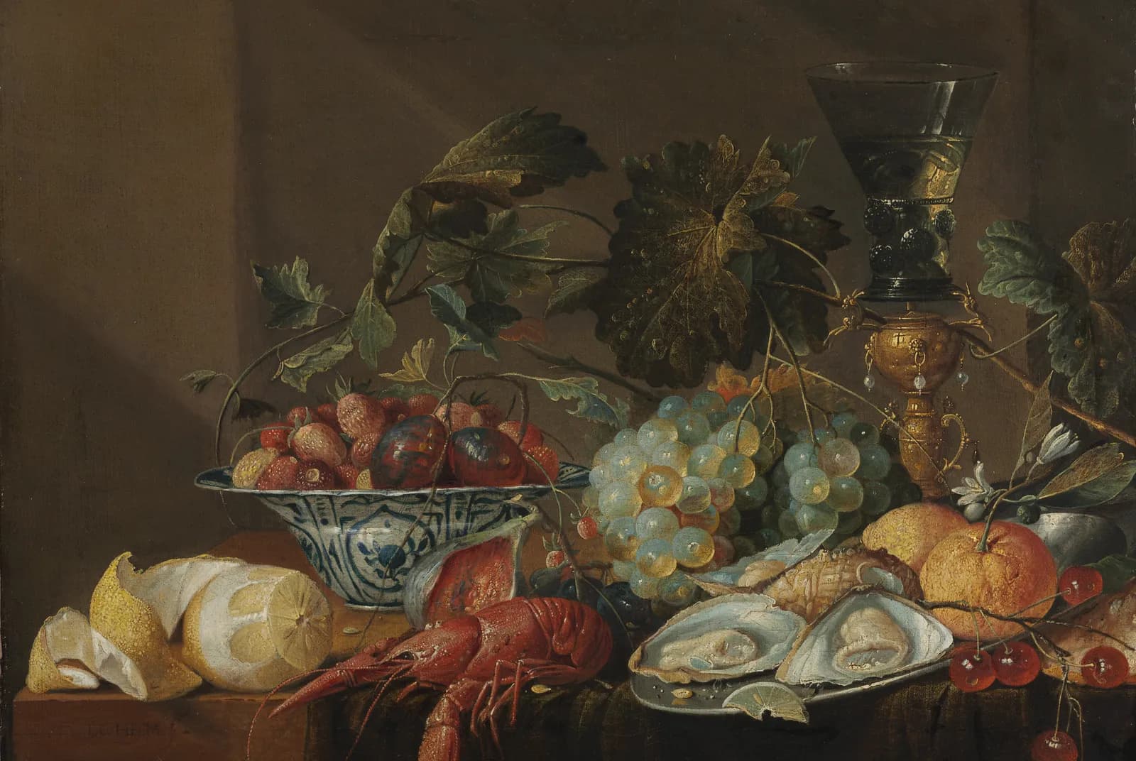 Stilleven met rivierkreeft, oesters en fruit – Cornelis de Heem