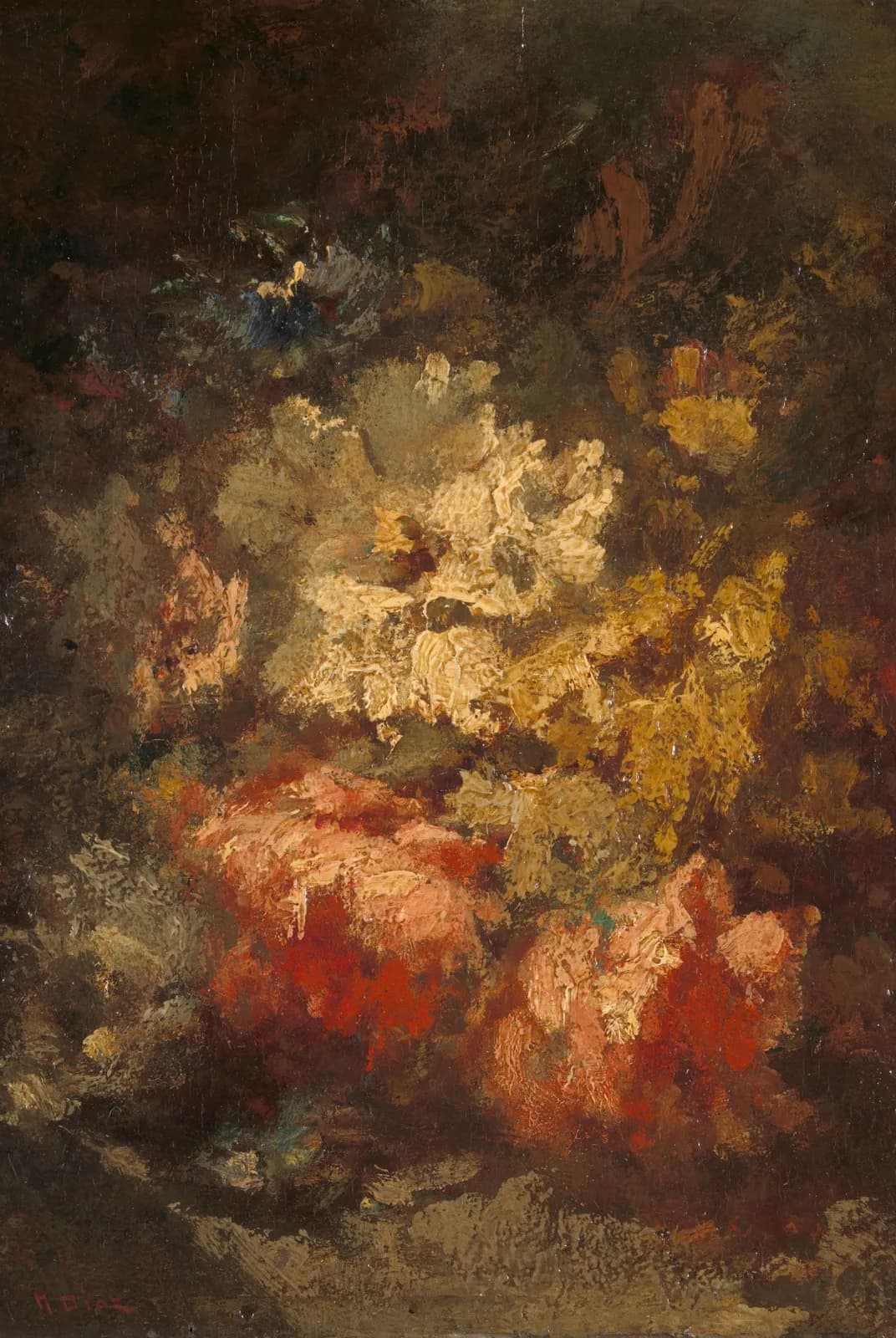 Stilleven met witte en rode rozen – Diaz de la Peña