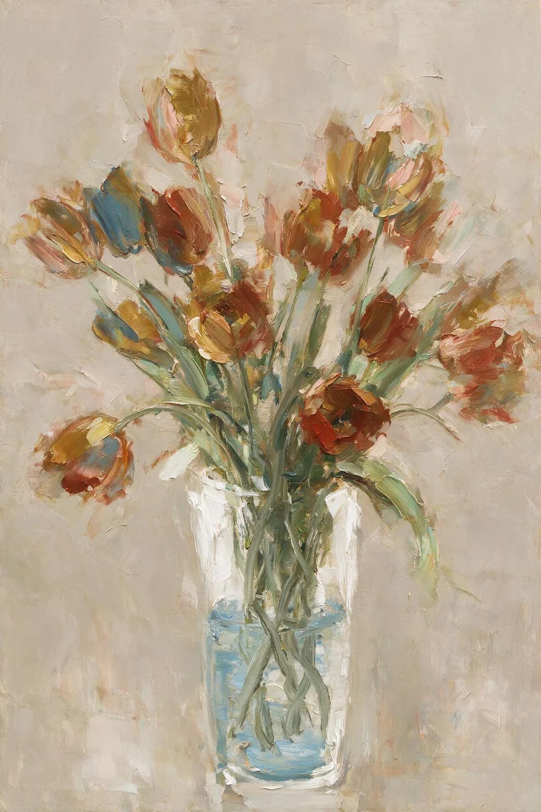 Tulpen in een vaas van glas