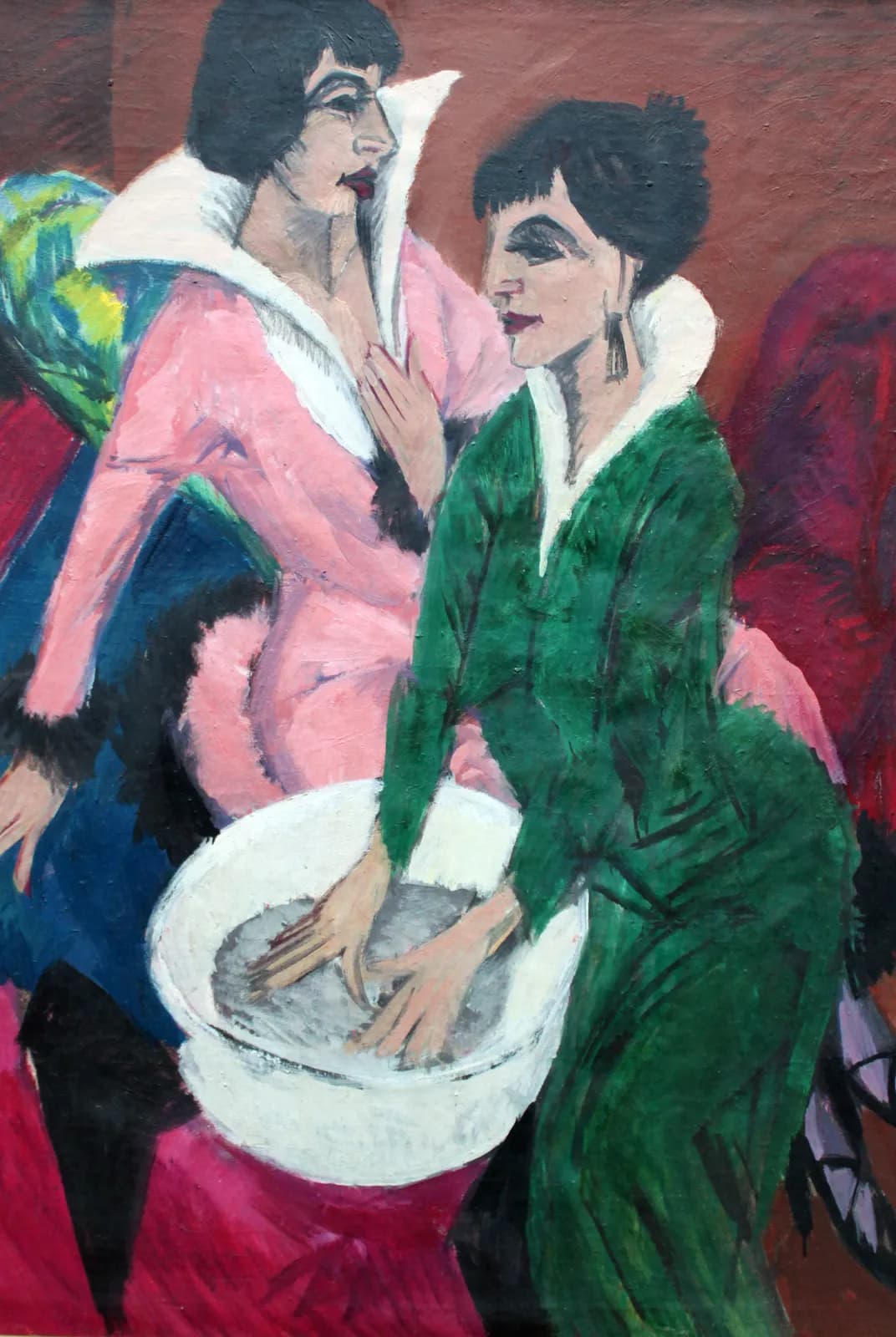 Twee vrouwen bij een wasbak, de zusters – Ernst Ludwig Kirchner