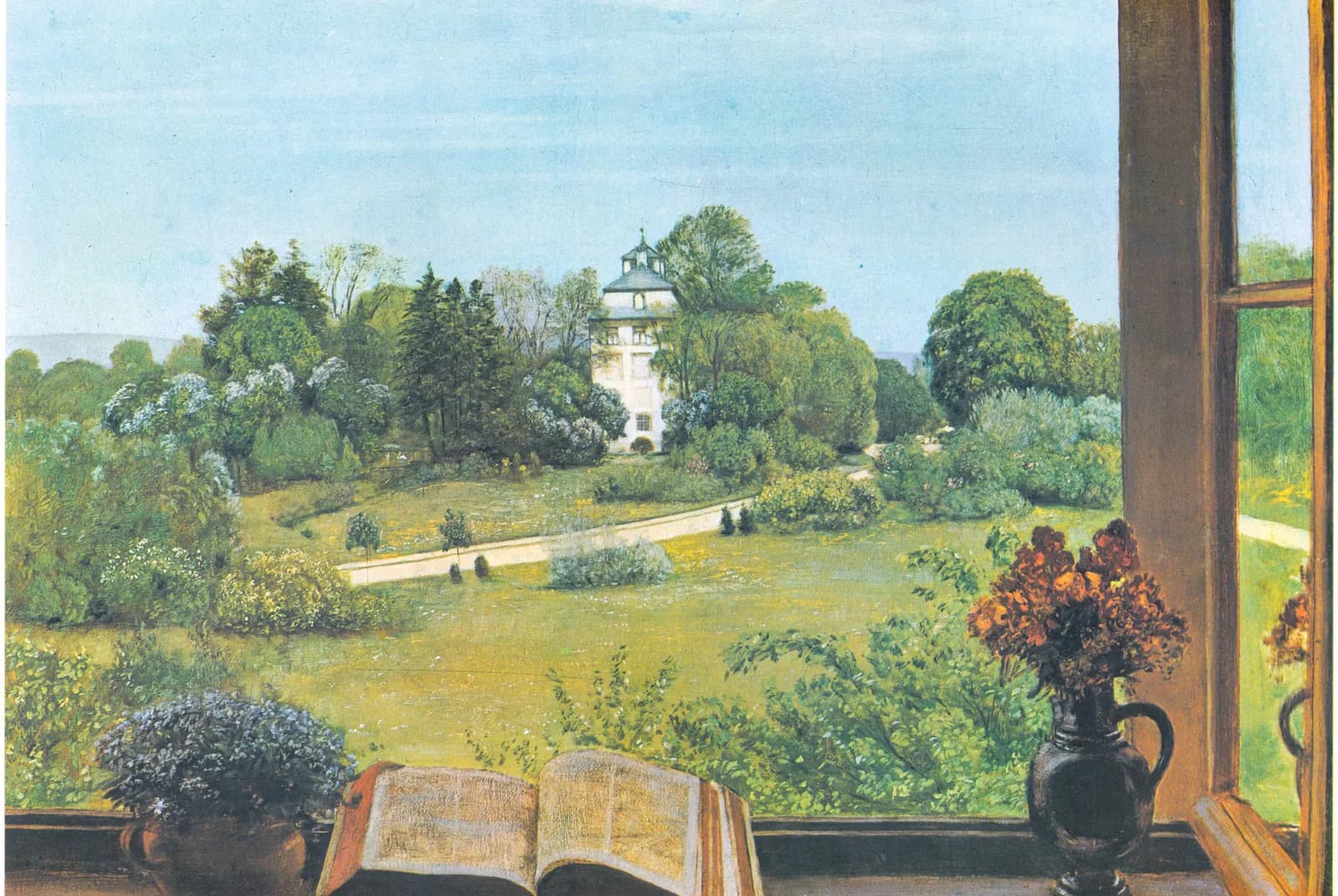 Uitzicht op landhuis en tuin – Hans Thoma