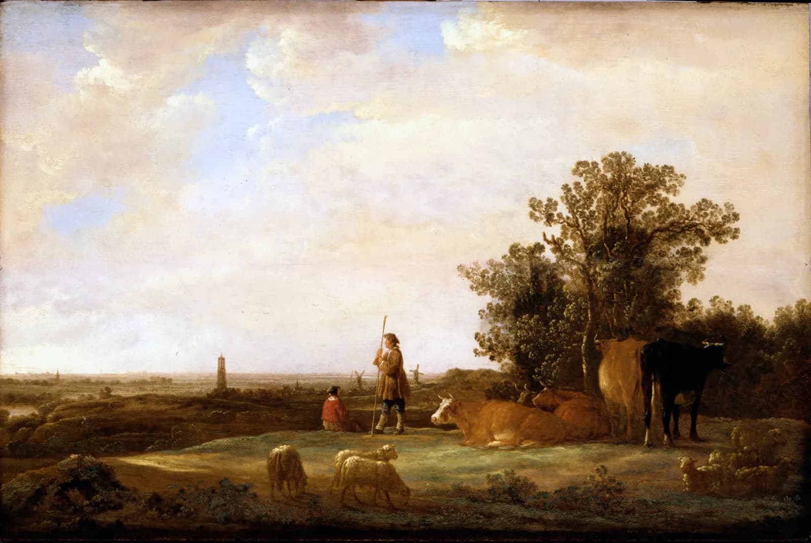 Uitzicht over de vlakte met herder en vee – Aelbert Cuyp