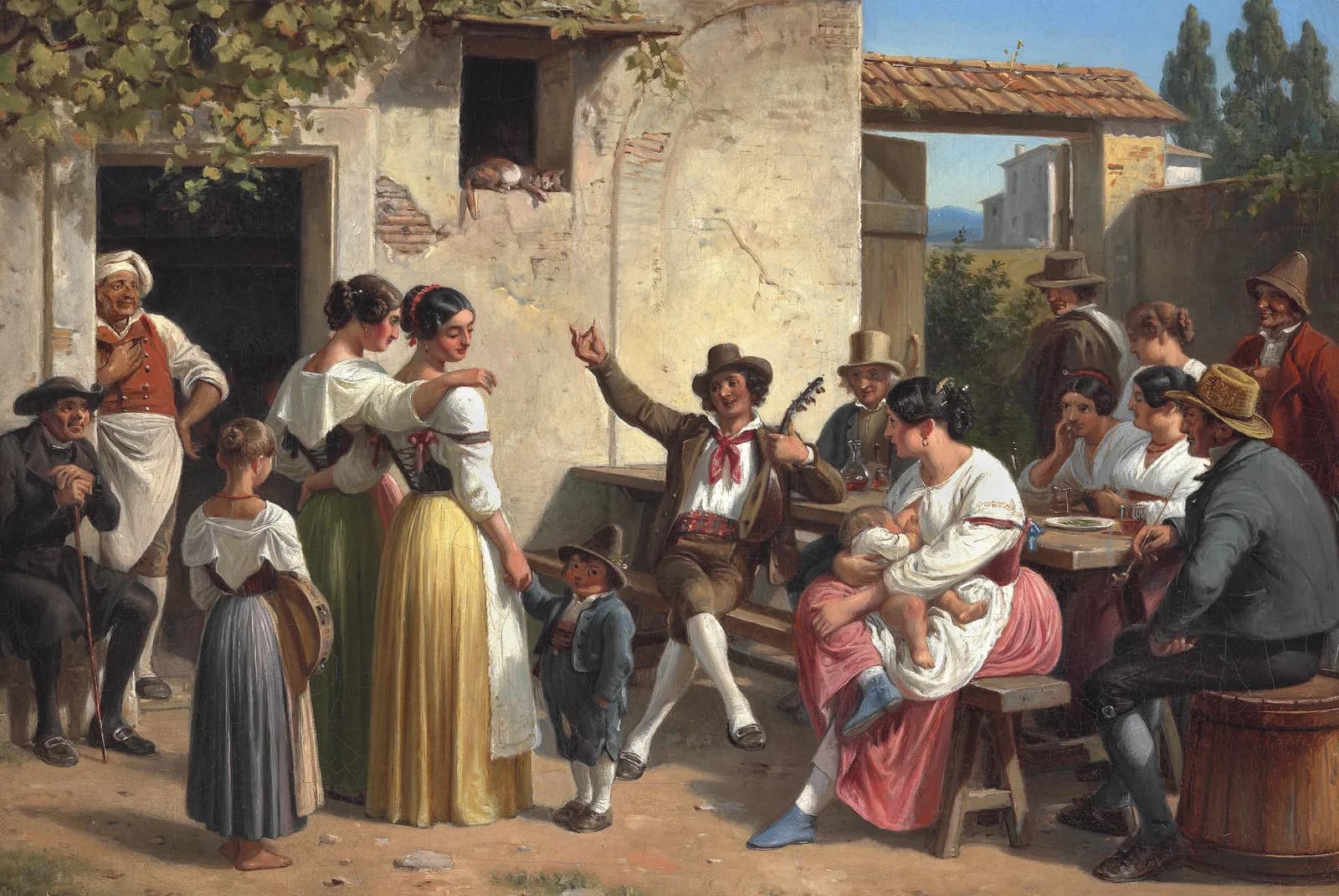 Verteller vermaakt gasten voor een Italiaanse osteria – Wilhelm Marstrand
