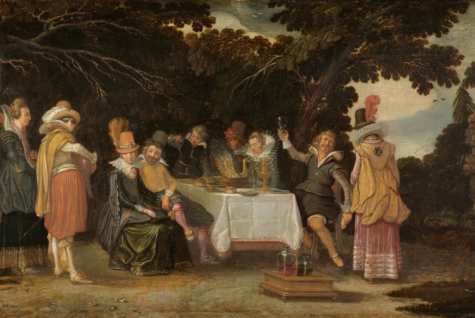 Voornaam gezelschap, dinerend in de buitenlucht – Esaias van de Velde