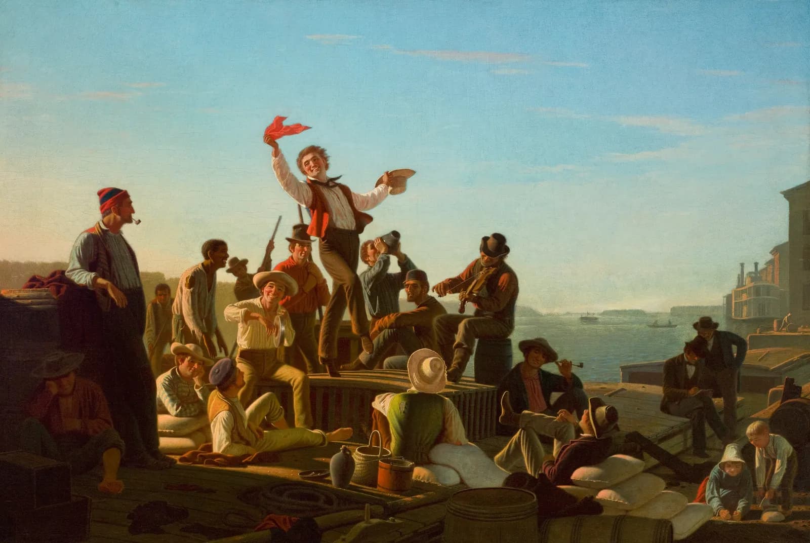 Vrolijke vlotvaarders in de haven – George Caleb Bingham