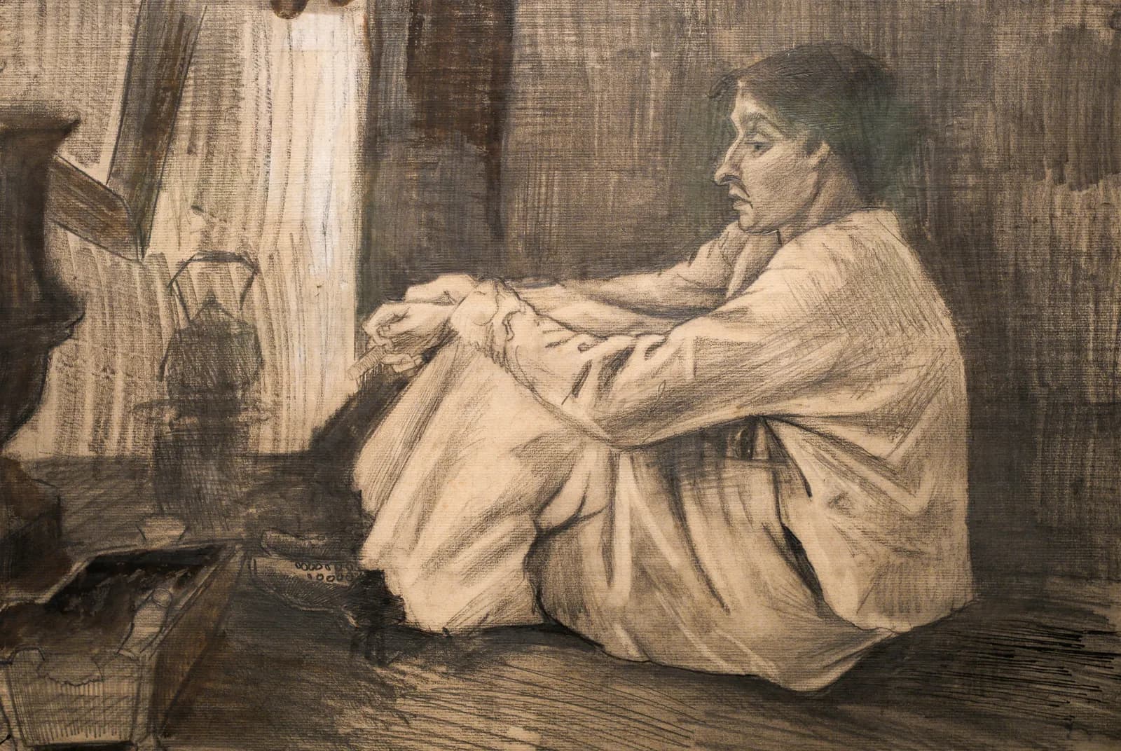 Vrouw ('Sien') bij de kachel – Vincent van Gogh