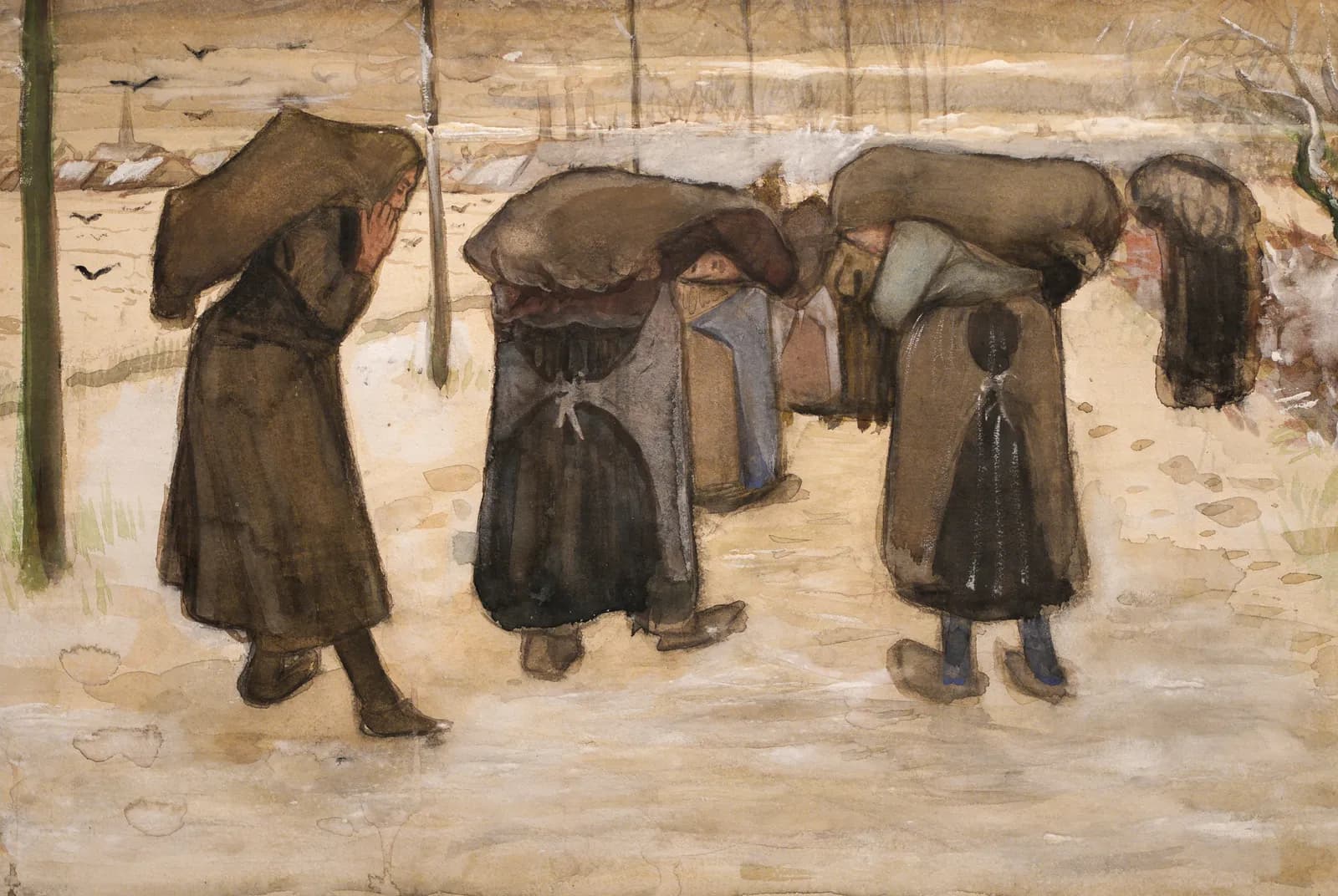 Vrouwen die kolenzakken dragen in de sneeuw – Vincent van Gogh