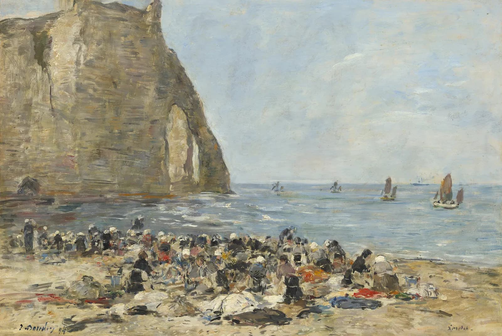 Wasvrouwen op het strand van Étretat – Eugène Boudin
