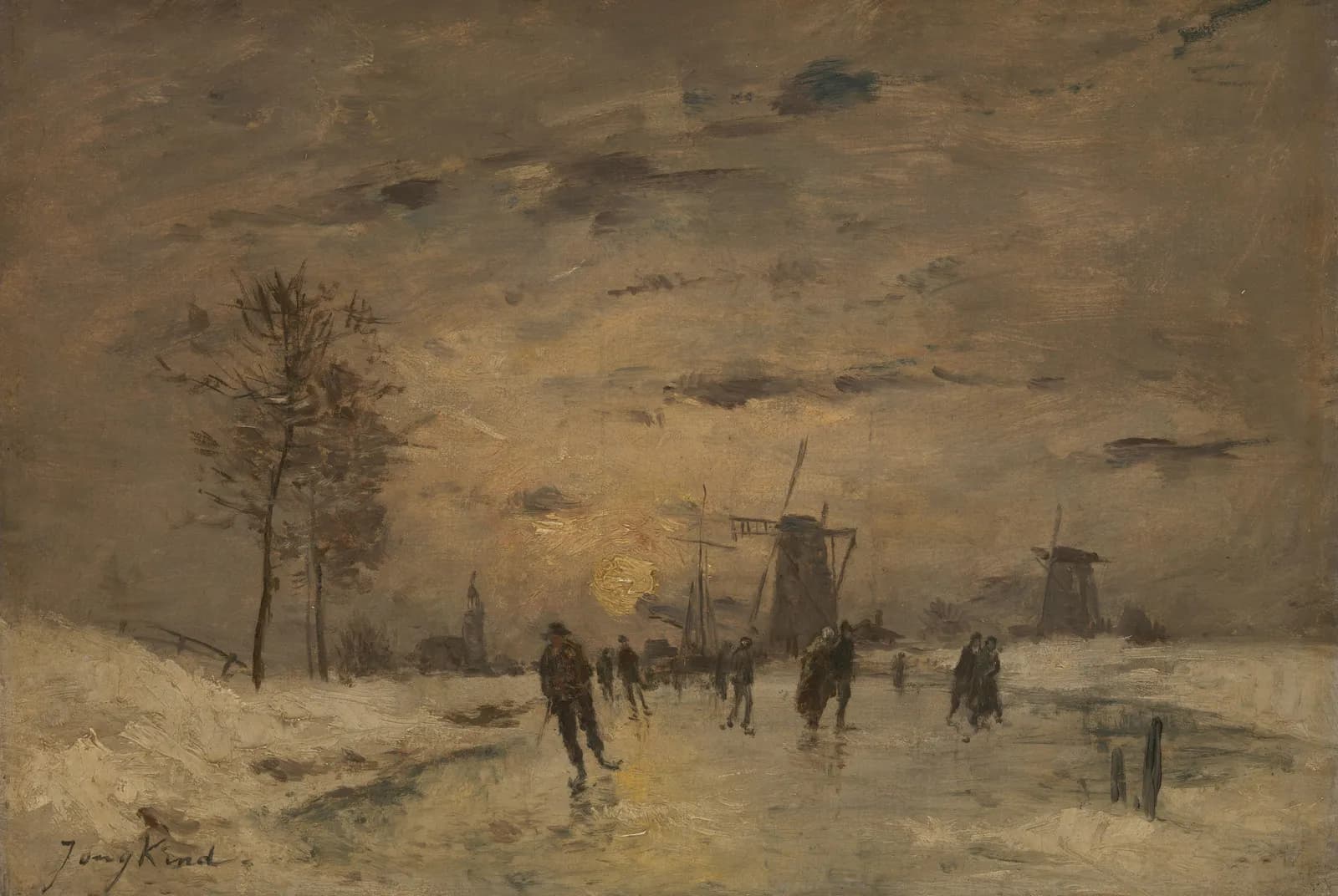 Winteravond op het ijs – Johan Barthold Jongkind