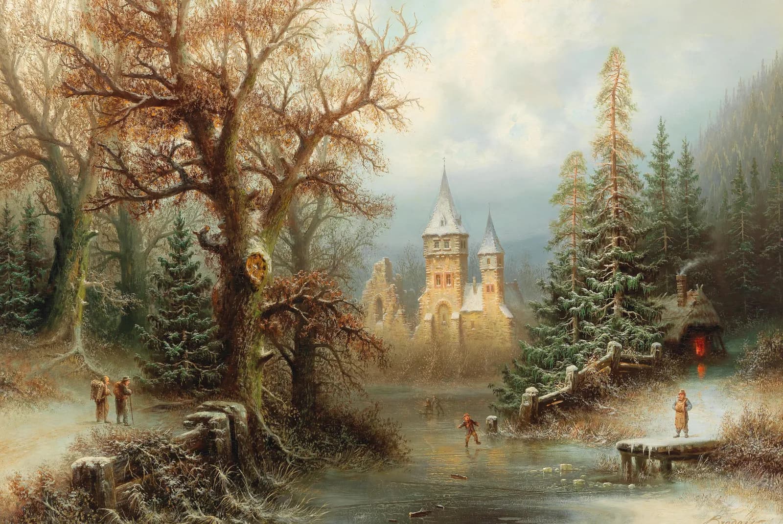 Winterlandschap met kasteel en schaatsers – Akseli Gallen-Kallela