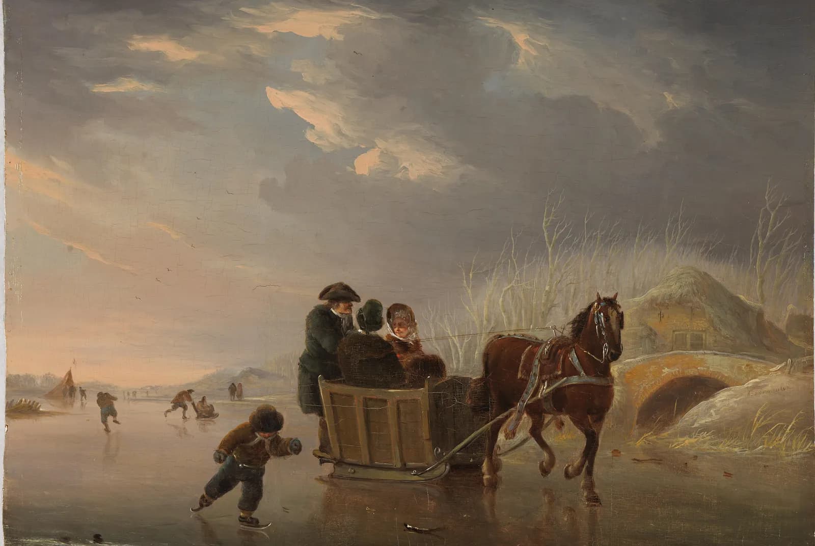 Winterlandschap met paardenslee op het ijs – Andries Vermeulen