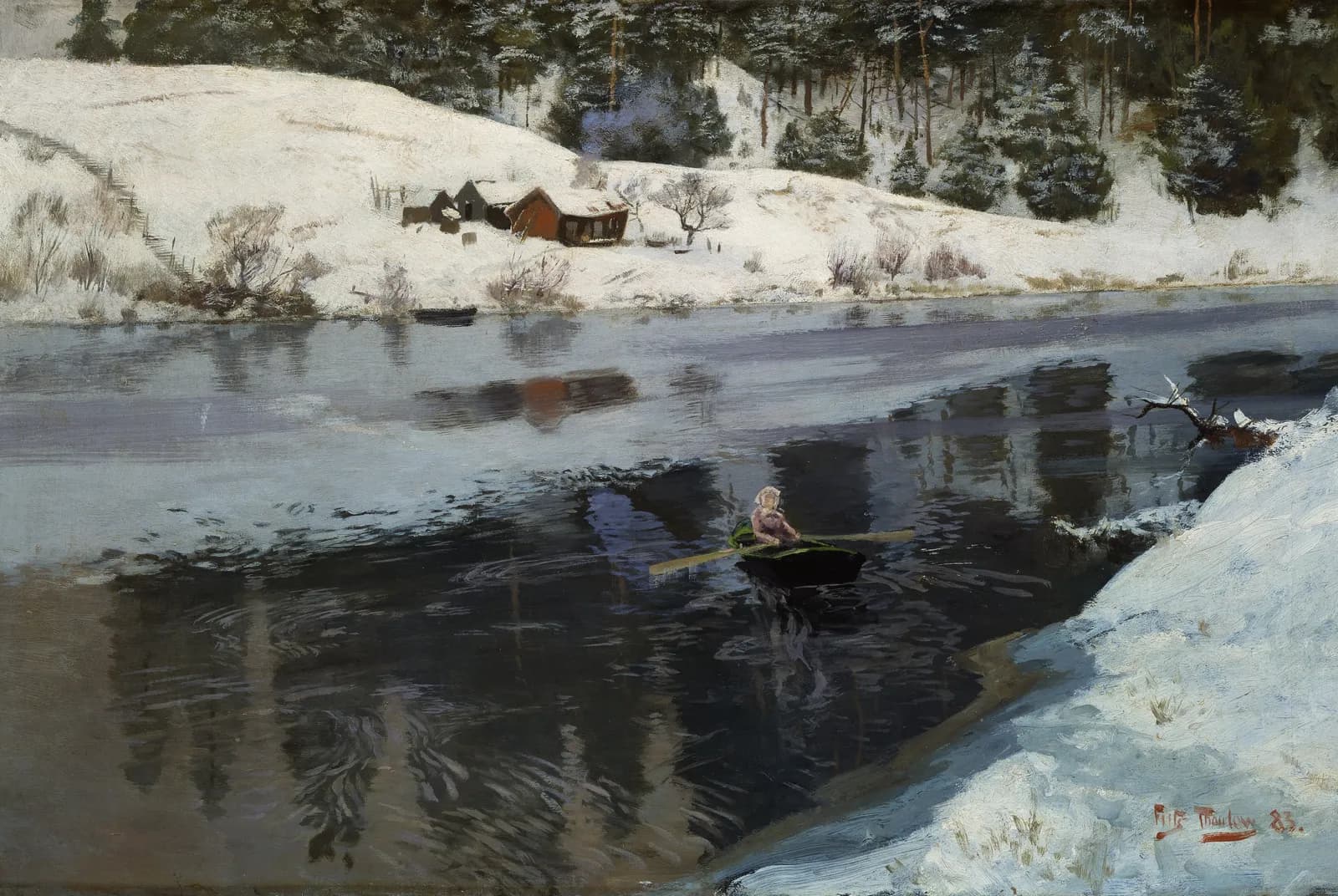 Winterlandschap met roeier – Frits Thaulow