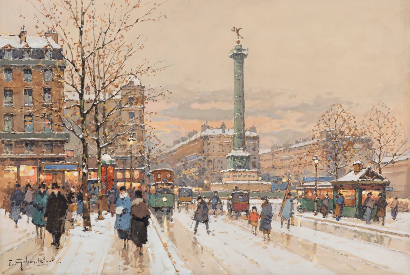 Winterse dag in Parijs – Eugène Galien-Laloue