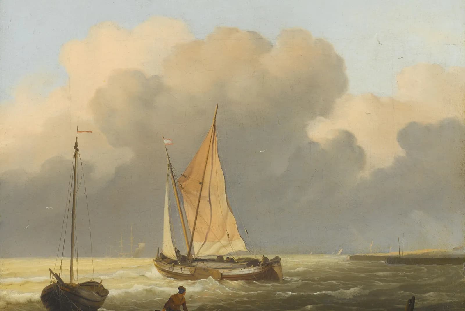 Zee bij de kust met een spriettjalk – Bakhuysen