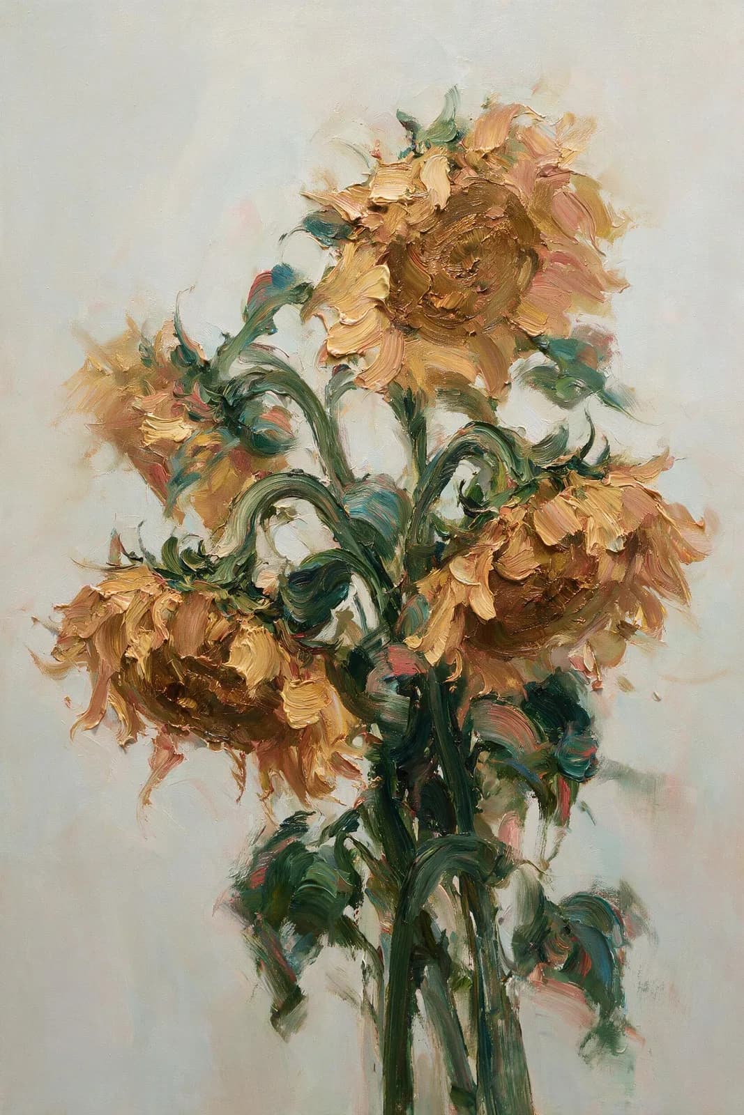 Zonnebloemen laag in beeld