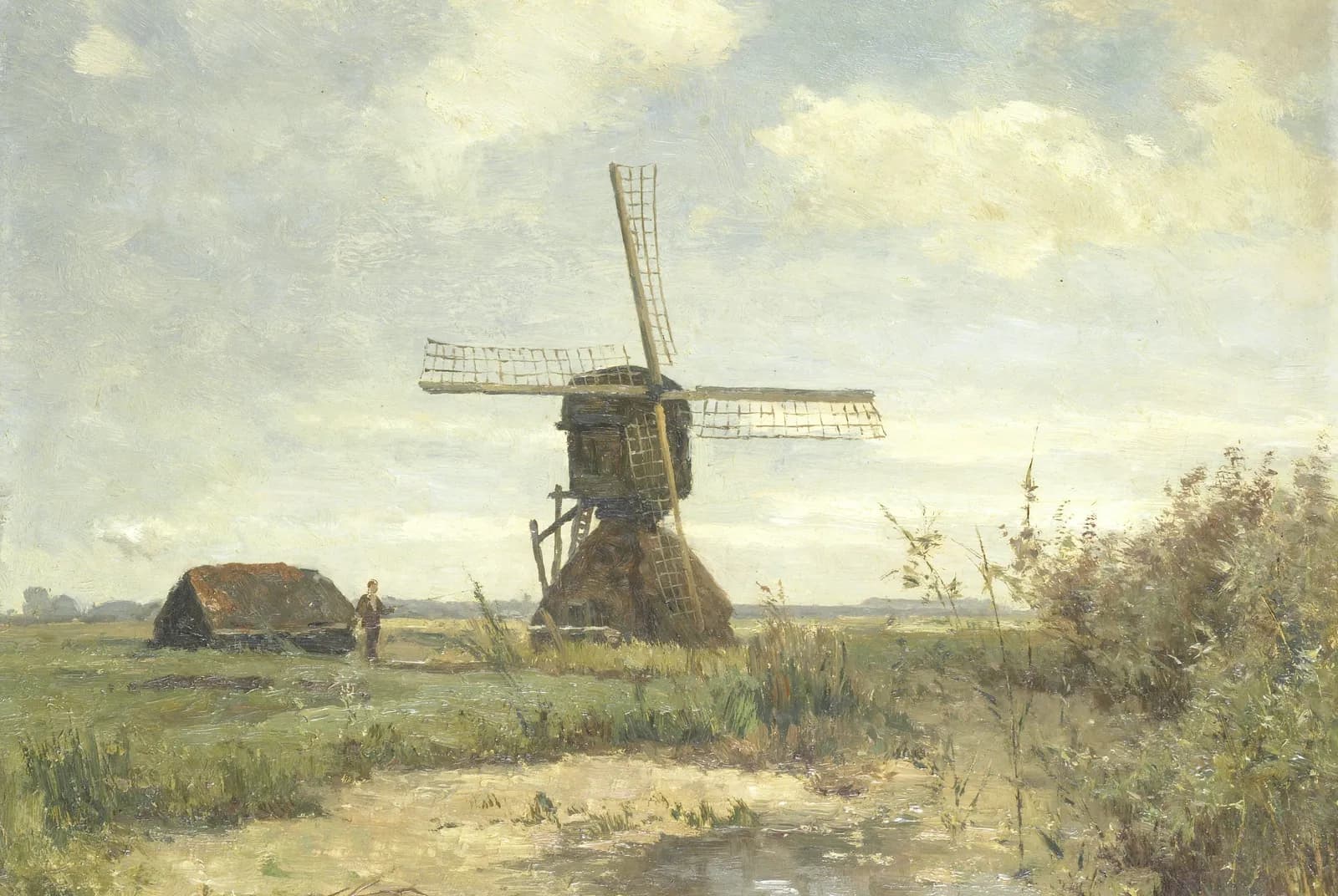 Zonnige dag, een molen aan een wetering – Paul Joseph Constantin Gabriël