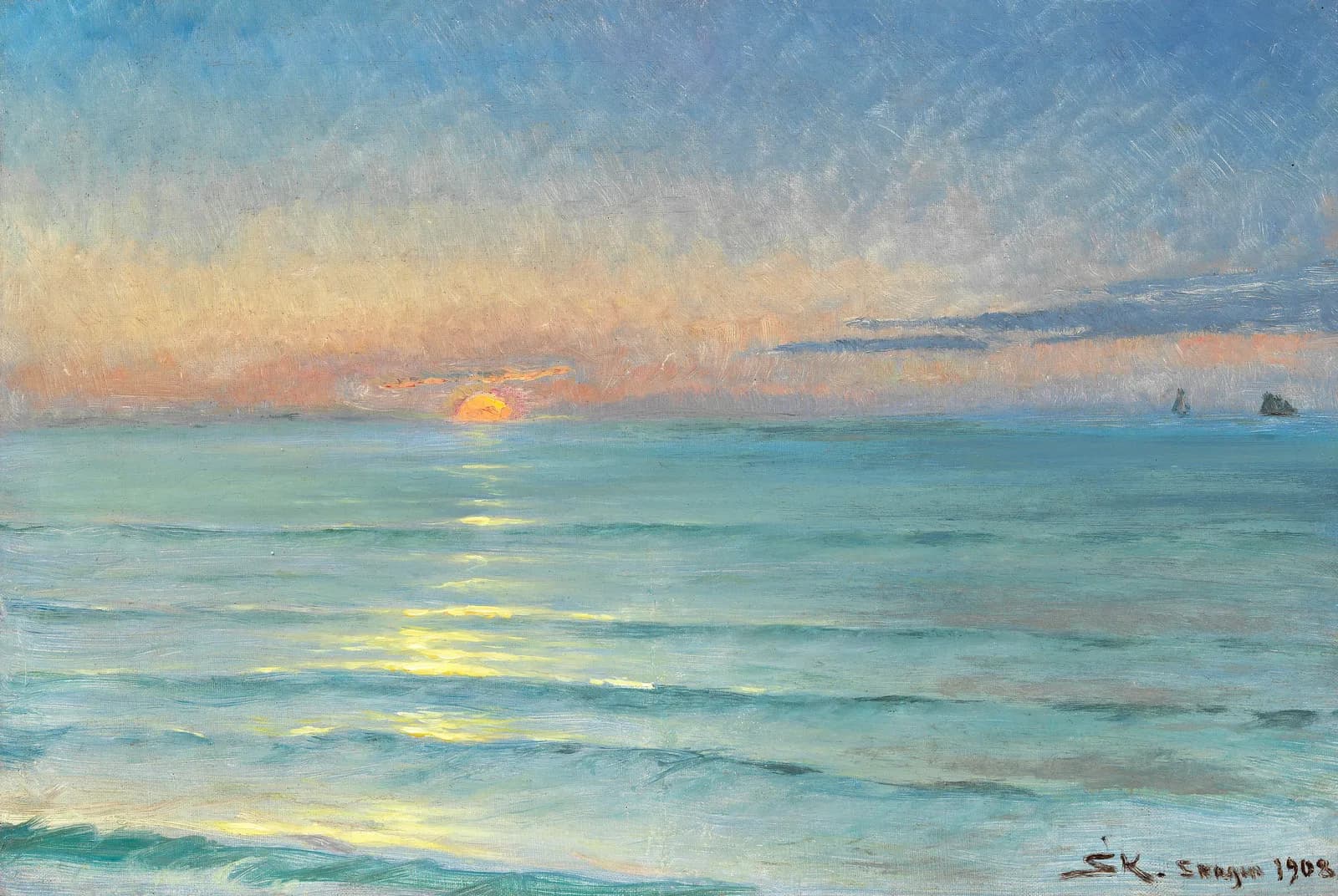 Zonsondergang op het noordstrand van Skagen – Peder Severin Krøyer