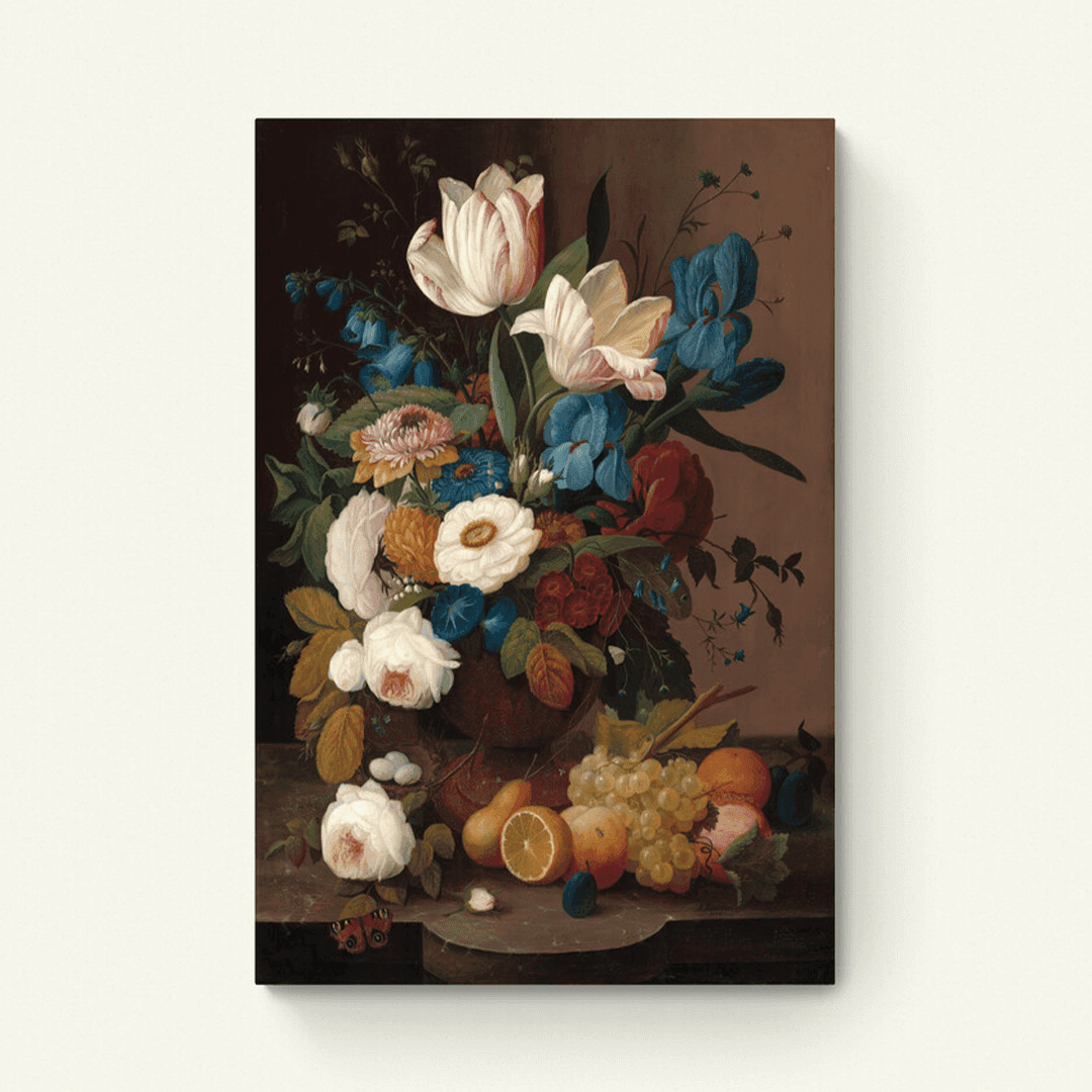 Stilleven met bloemen en fruit – Severin Roesen