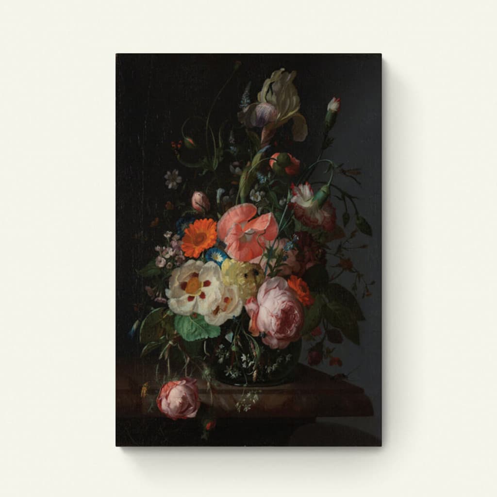 Stilleven met bloemen in een glazen vaas – Rachel Ruysch