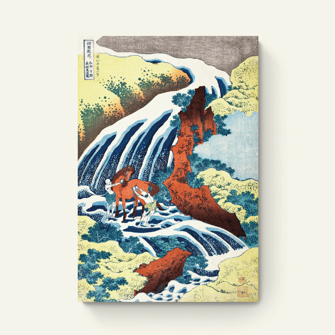 Waterfall where Yoshitsune Washed his Horse – Katsushika Hokusai