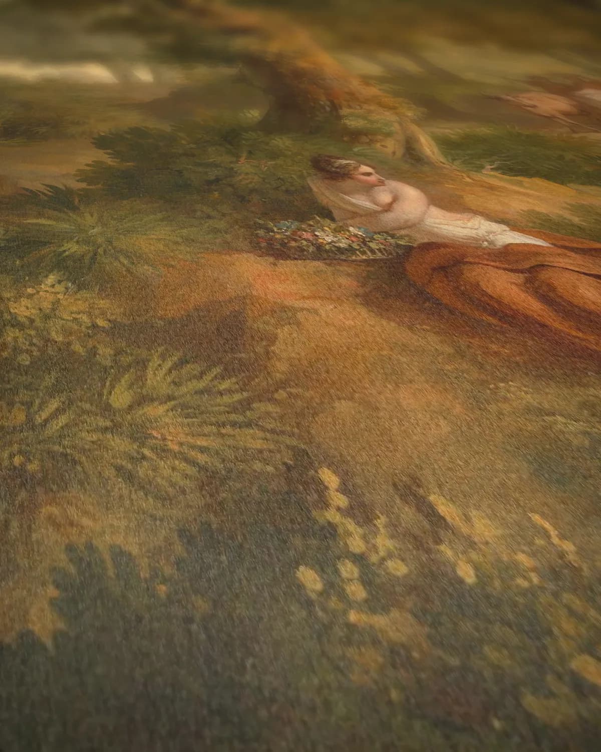 Arcadisch landschap met verschillende figuren op geweven fluweel, uitsnede 2 van 3