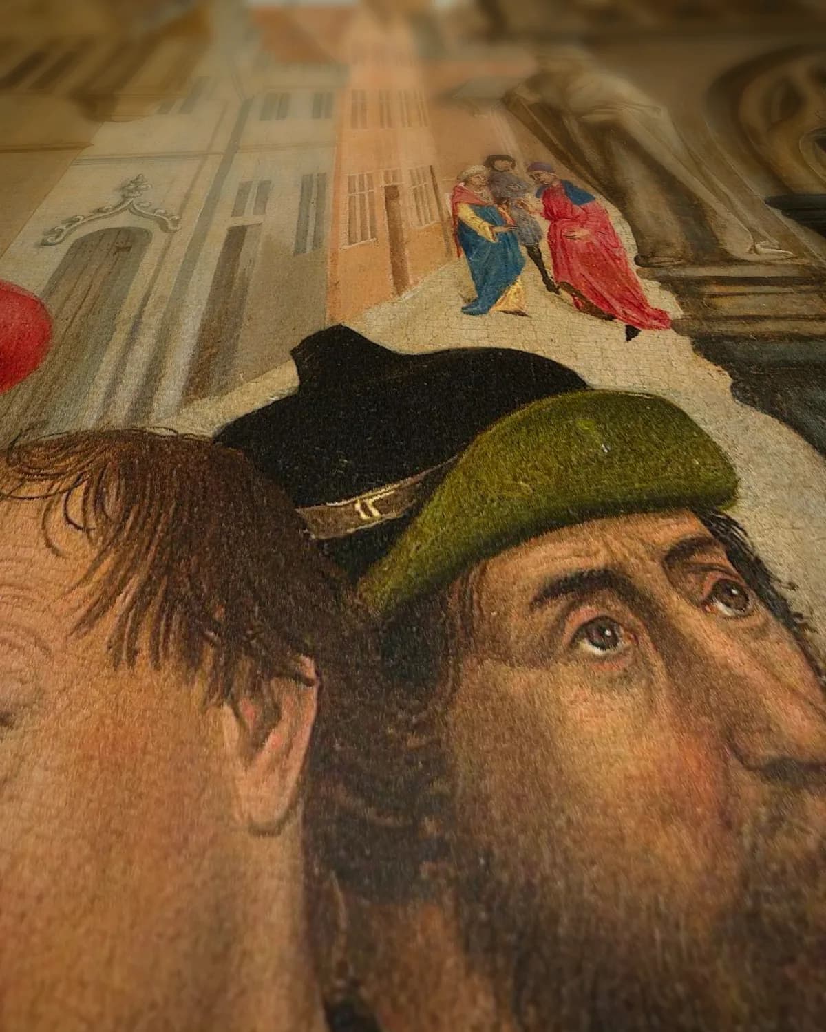 Augustinus offert aan een afgod van de manicheeërs op geweven fluweel, uitsnede 1 van 3