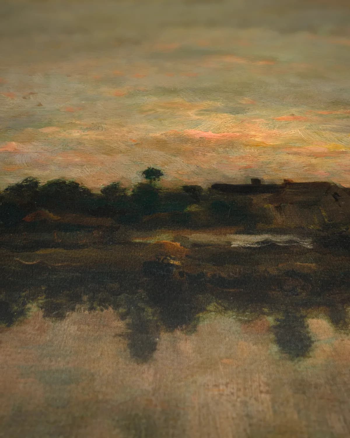 Avond aan de rivier op geweven fluweel, uitsnede 3 van 3