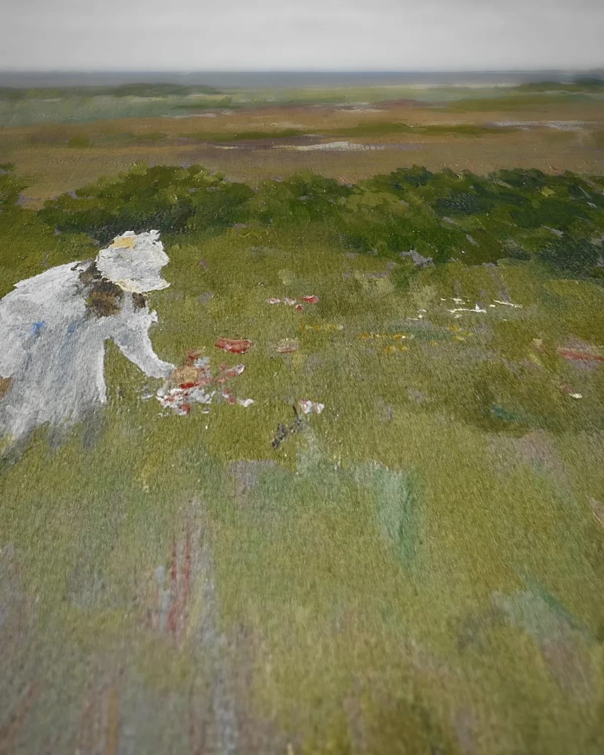 Bloemen aan zee op geweven fluweel, uitsnede 1 van 3