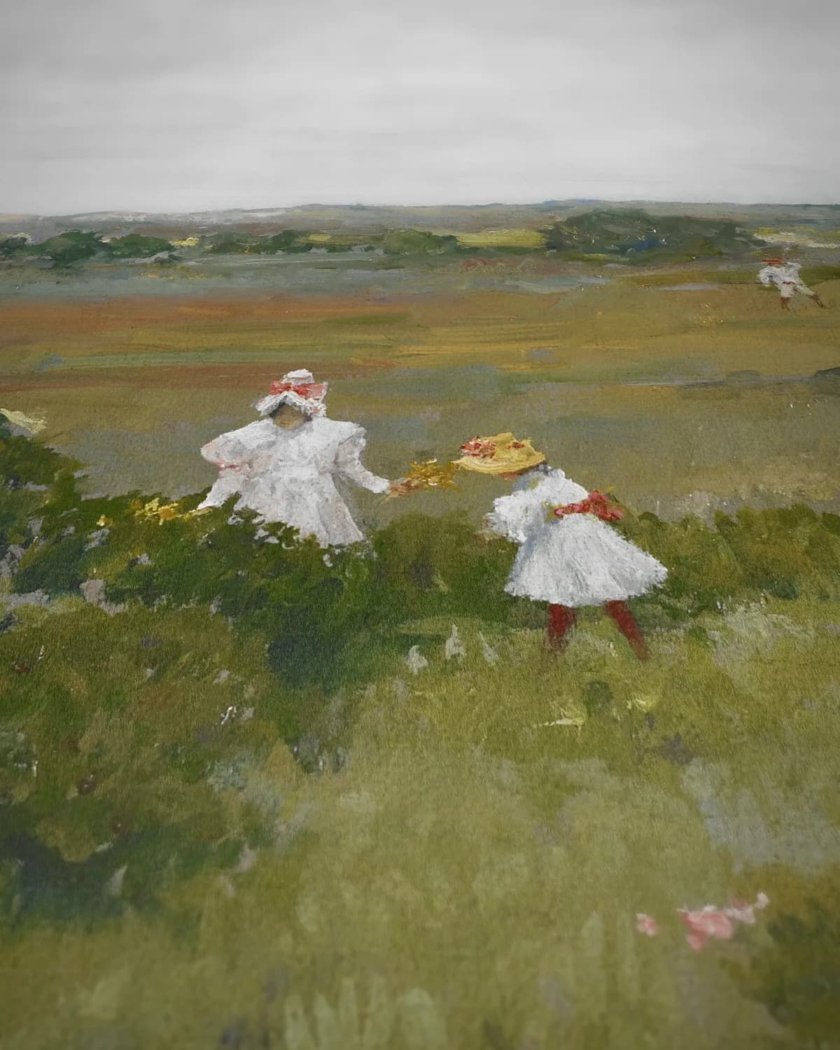 Bloemen aan zee op geweven fluweel, uitsnede 3 van 3