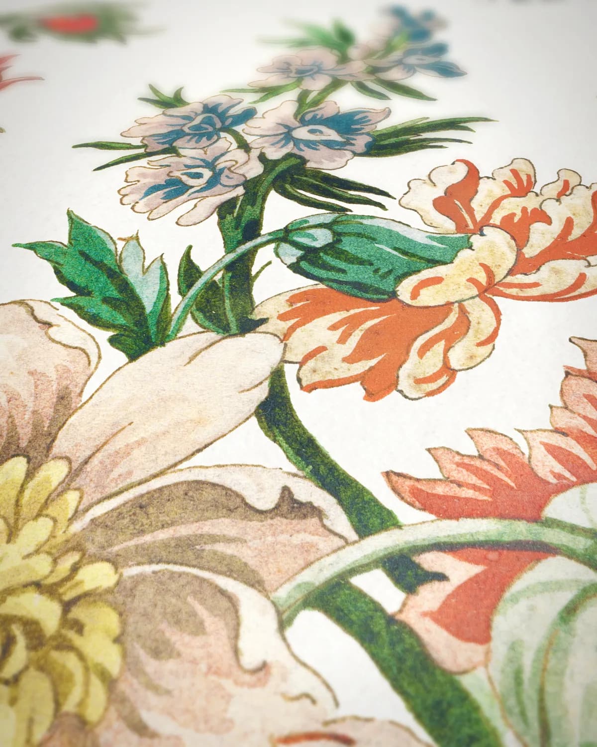 Bloemenontwerp met vogels op geweven fluweel, uitsnede 3 van 3
