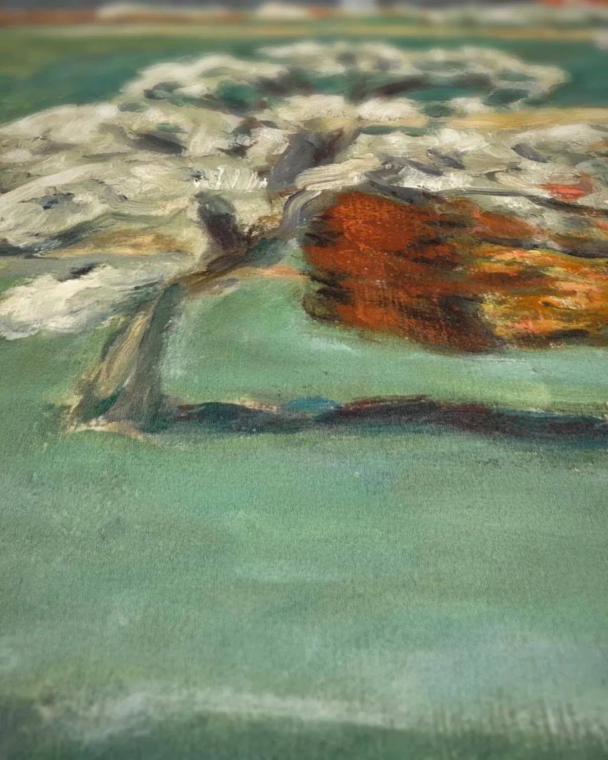 Bloesembomen bij het witte huis op geweven fluweel, uitsnede 3 van 3