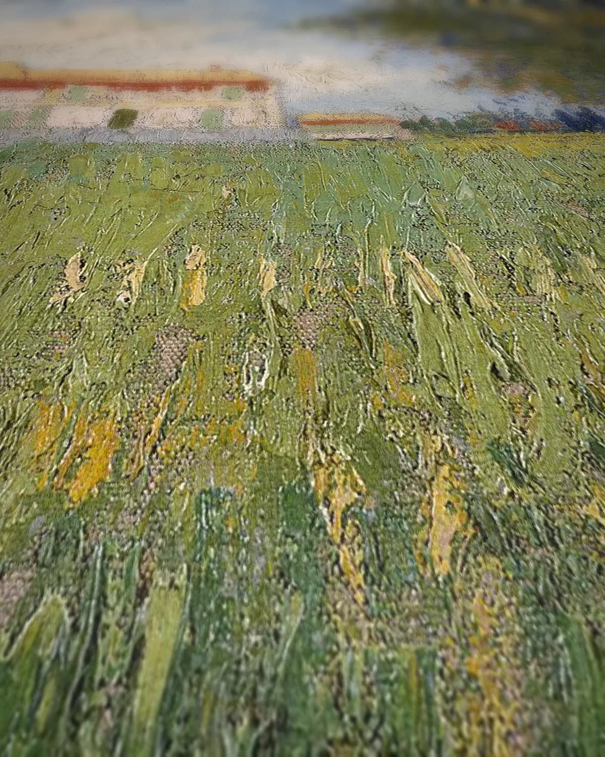 Boerderij in een korenveld op geweven fluweel, uitsnede 1 van 3