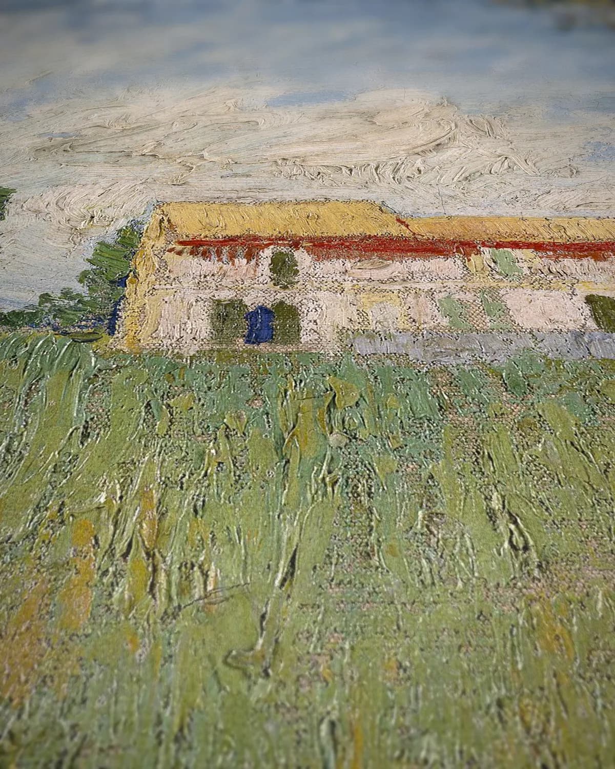 Boerderij in een korenveld op geweven fluweel, uitsnede 3 van 3