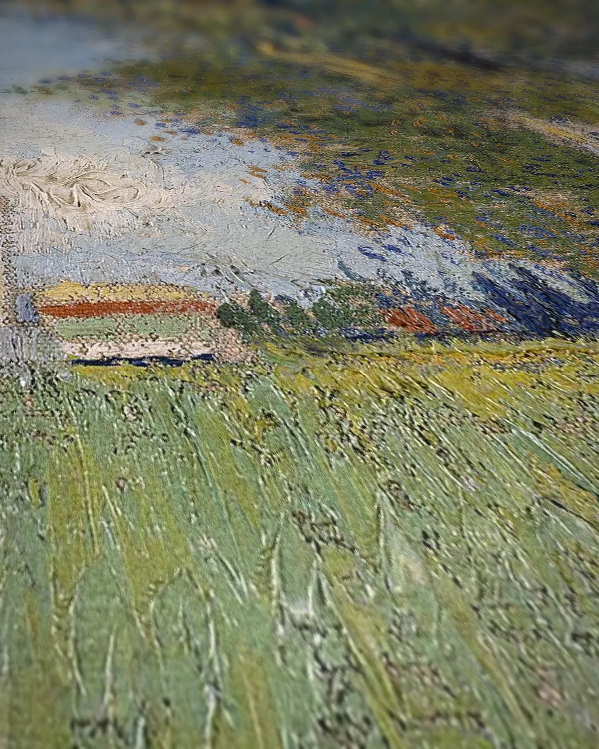 Boerderij in een korenveld op geweven fluweel, uitsnede 2 van 3