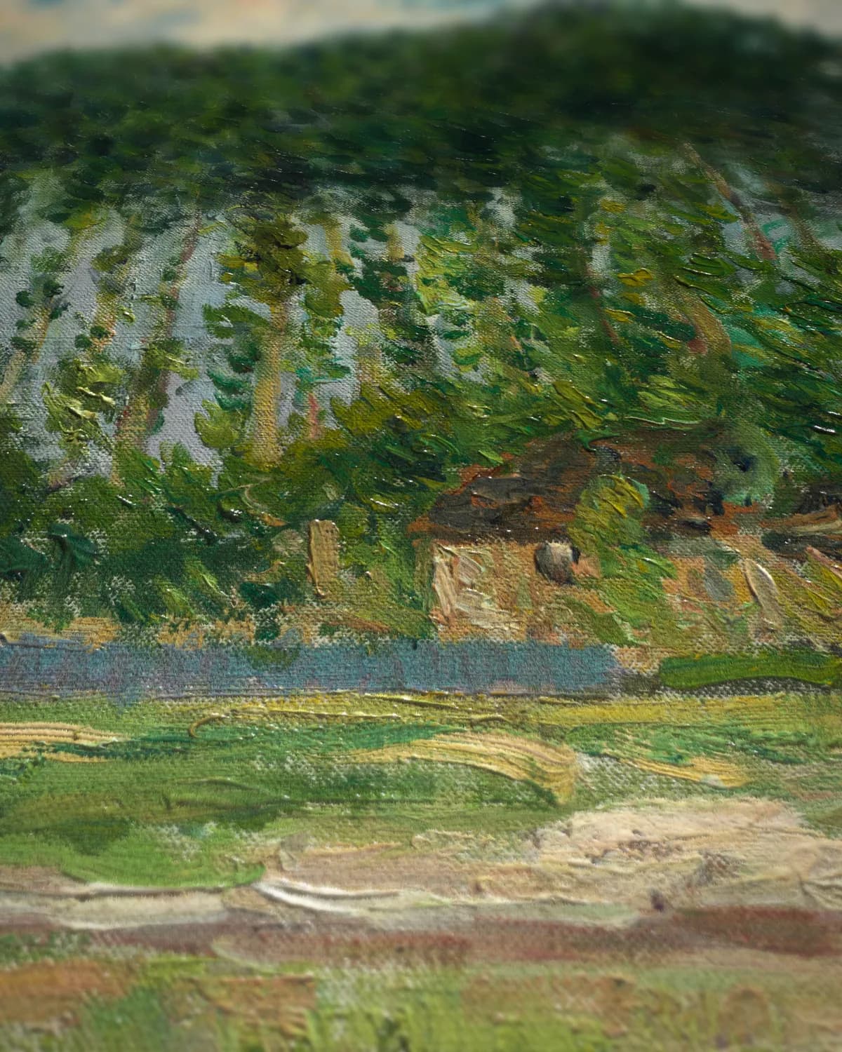 Bomen langs de rivier op geweven fluweel, uitsnede 3 van 3