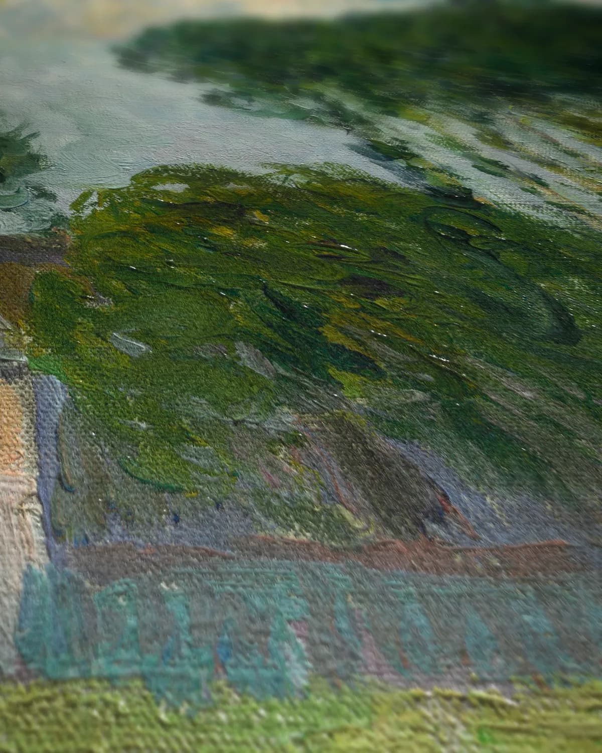 Bomen langs de rivier op geweven fluweel, uitsnede 2 van 3