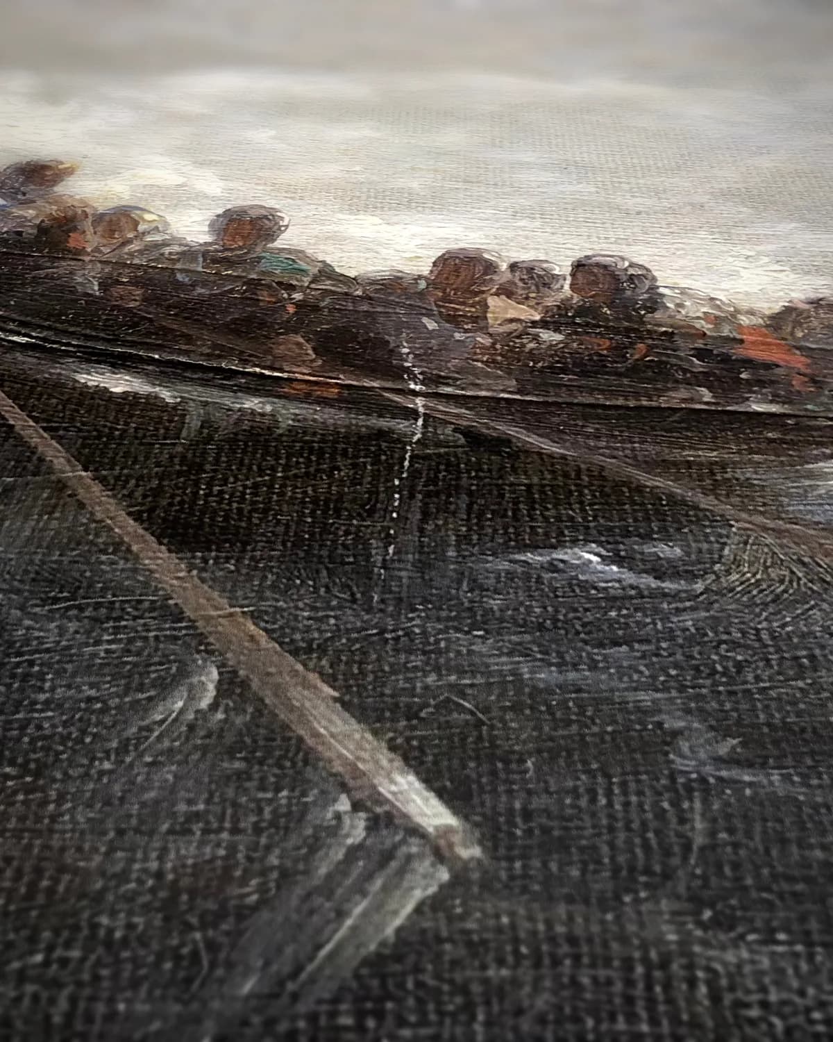 Boot met mensen op geweven fluweel, uitsnede 3 van 3