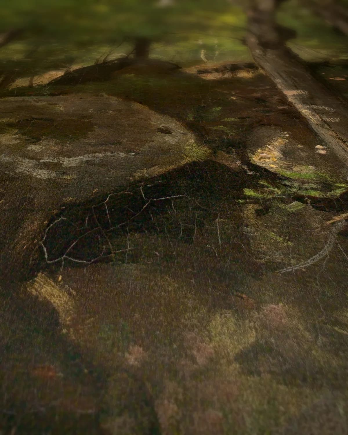 Boslandschap met rotsen op geweven fluweel, uitsnede 1 van 3