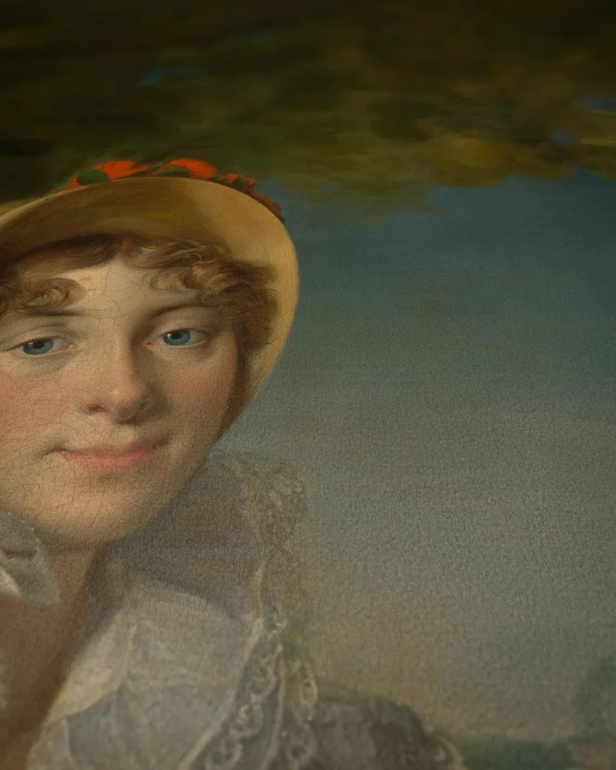 Carolina Ferdinanda Louisa van Sicilië (1798-1870). Echtgenote van Karel Ferdinand, hertog van Berry, in het park van Bagatelle in het Bois de Boulogne bij Parijs op geweven fluweel, uitsnede 3 van 3