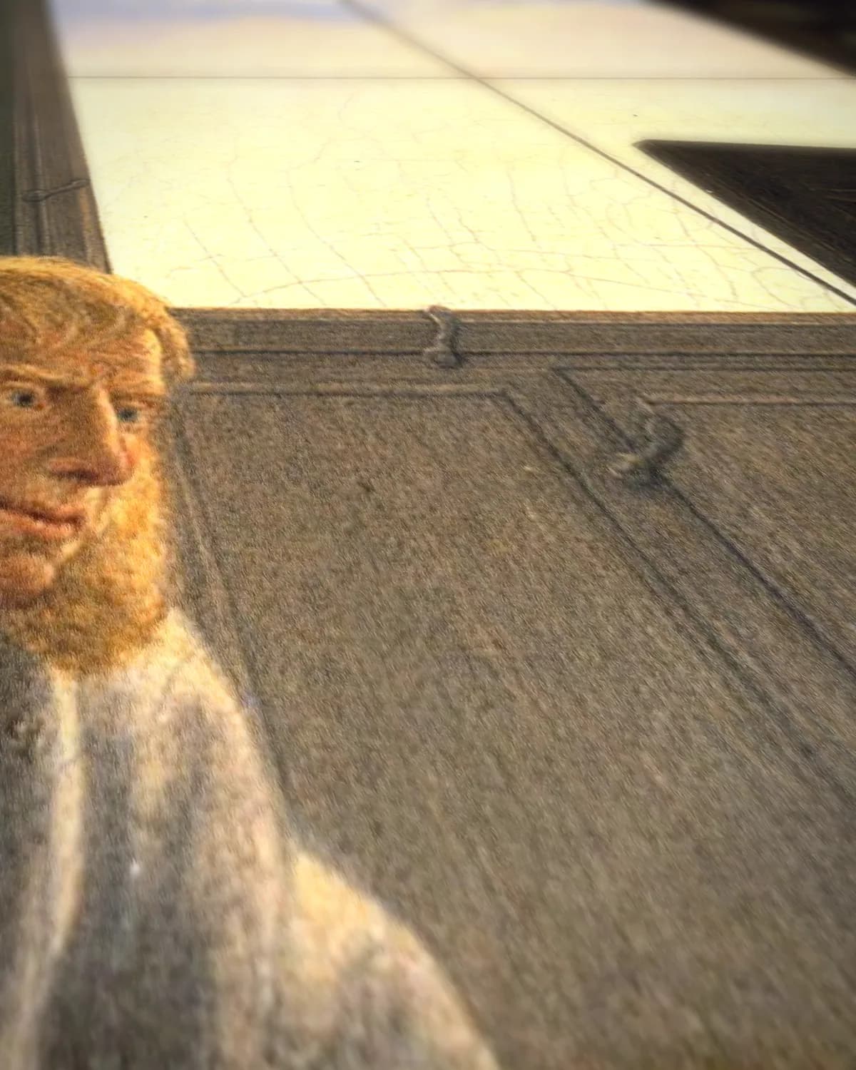 Caspar David Friedrich in zijn atelier (1812) op geweven fluweel, uitsnede 2 van 3
