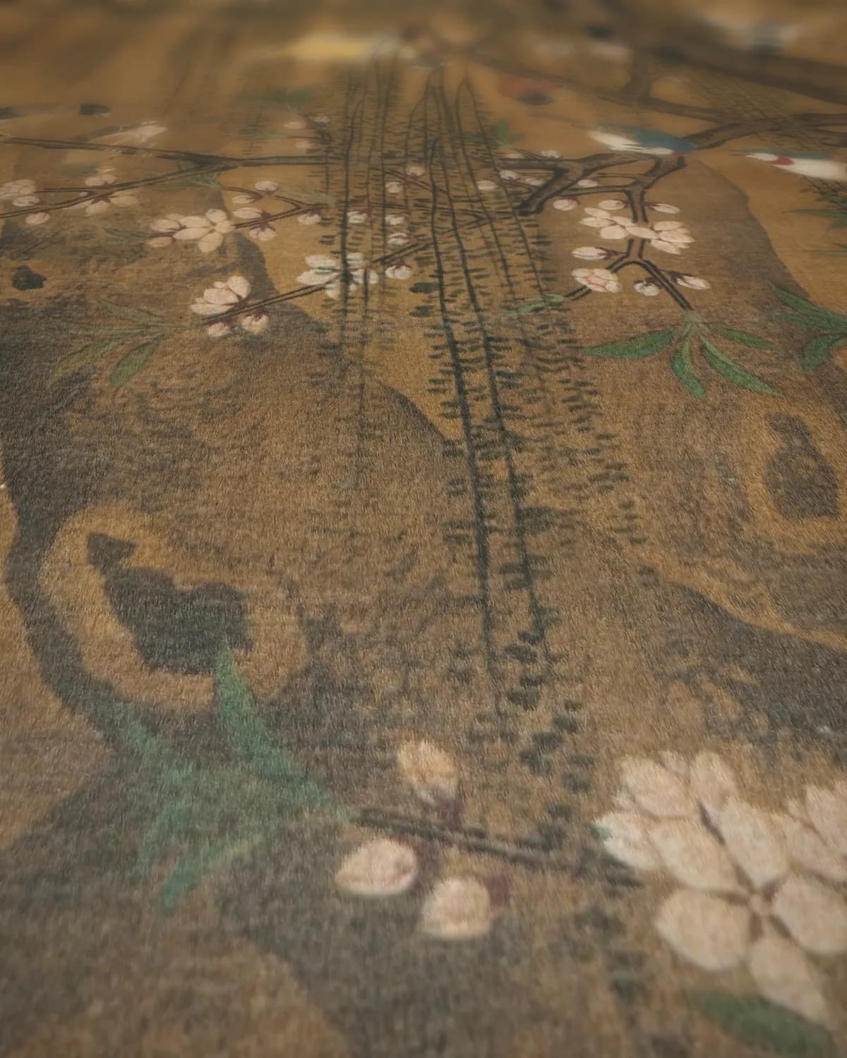 Chinese vogels en bloemen op geweven fluweel, uitsnede 1 van 3