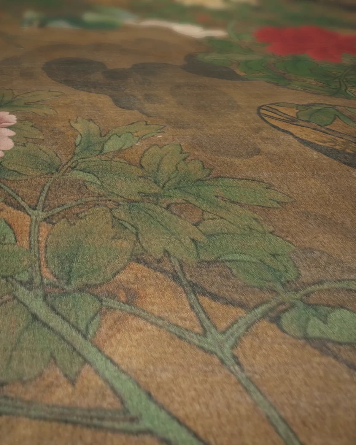 Chinese vogels en bloemen op geweven fluweel, uitsnede 2 van 3