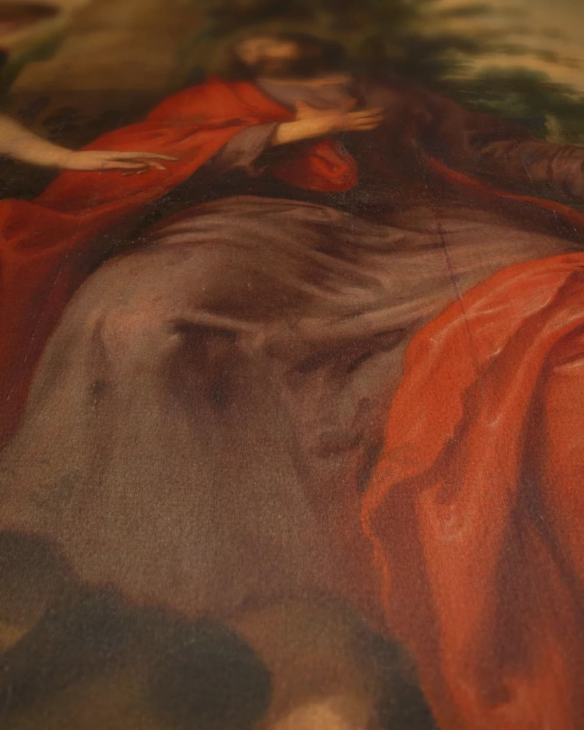 Christus bij Martha en Maria op geweven fluweel, uitsnede 3 van 3