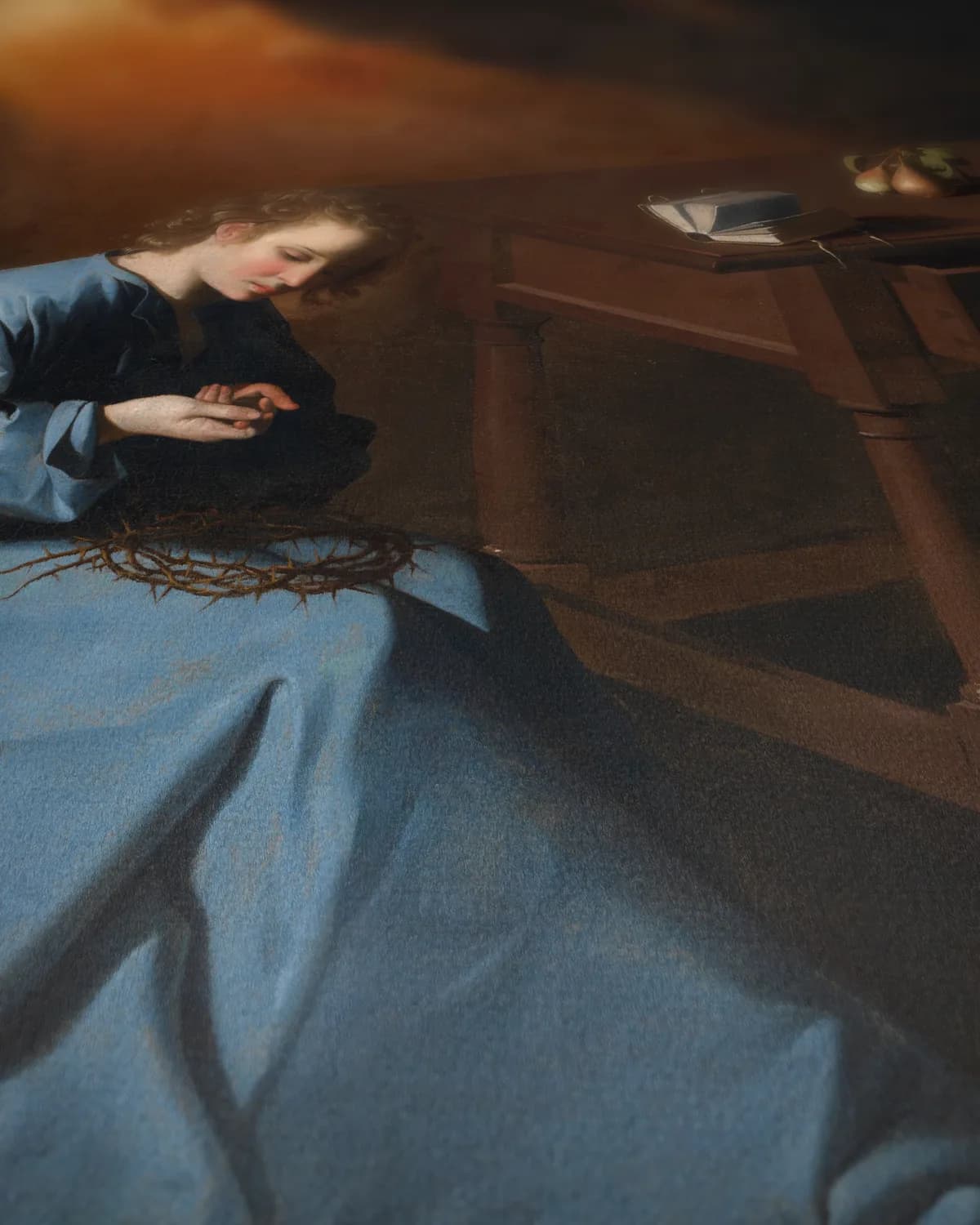 Christus en Maria in het huis te Nazareth op geweven fluweel, uitsnede 3 van 3