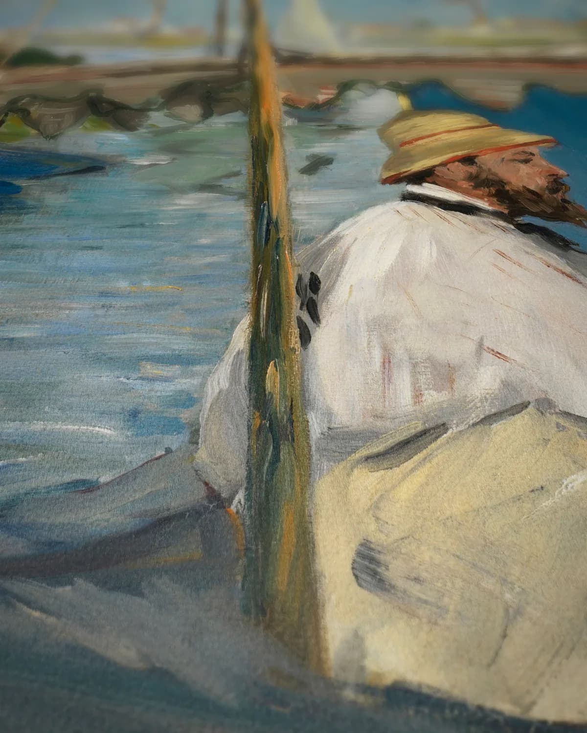 Claude Monet schilderend in zijn boot op geweven fluweel, uitsnede 3 van 3