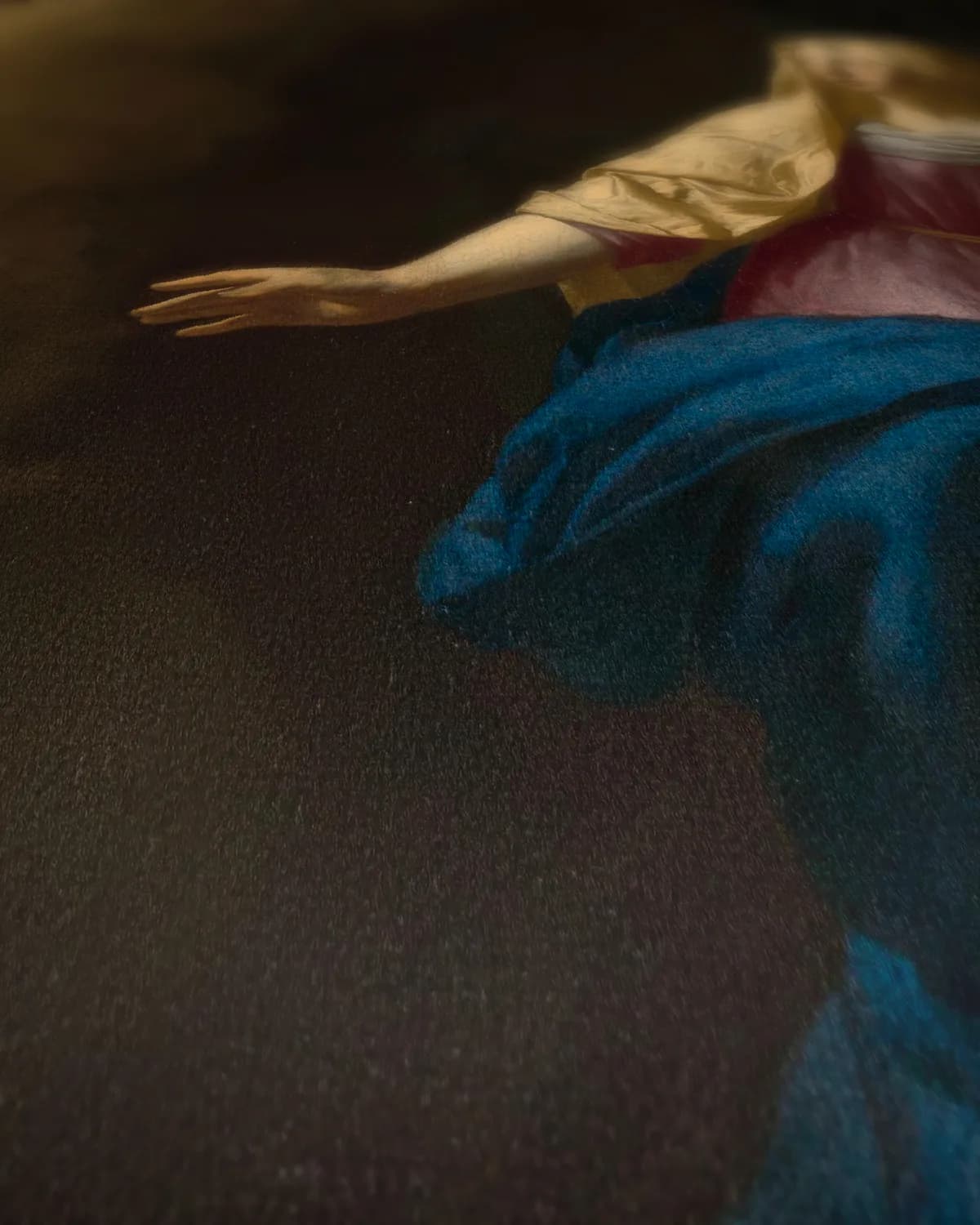 De annunciatie aan Maria op geweven fluweel, uitsnede 1 van 3
