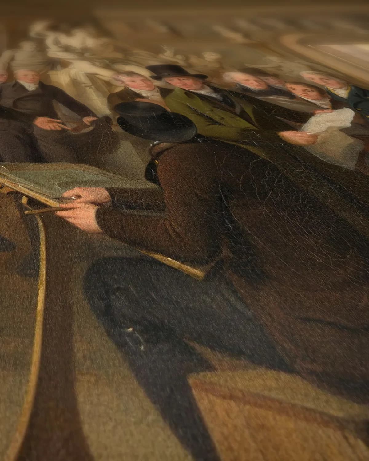 De beeldengalerij van de maatschappij Felix Meritis op geweven fluweel, uitsnede 2 van 3