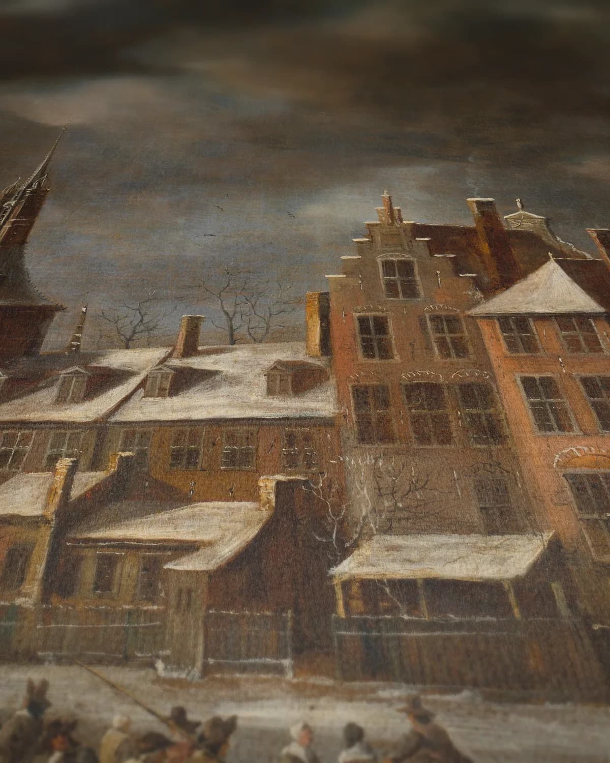 De Blauwpoort te Leiden in de winter op geweven fluweel, uitsnede 3 van 3